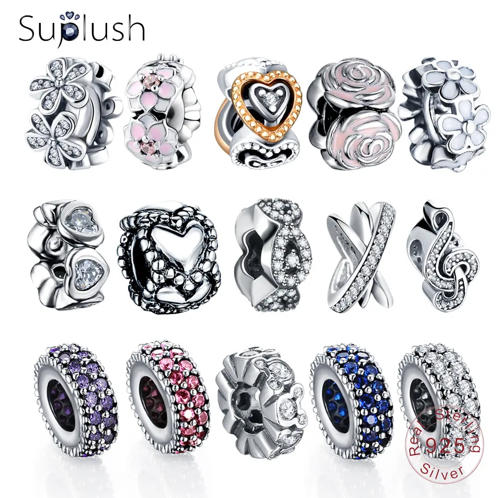 Suplush S925 серебро сердце и разделитель в виде цветка Шарм для браслета оригинальный