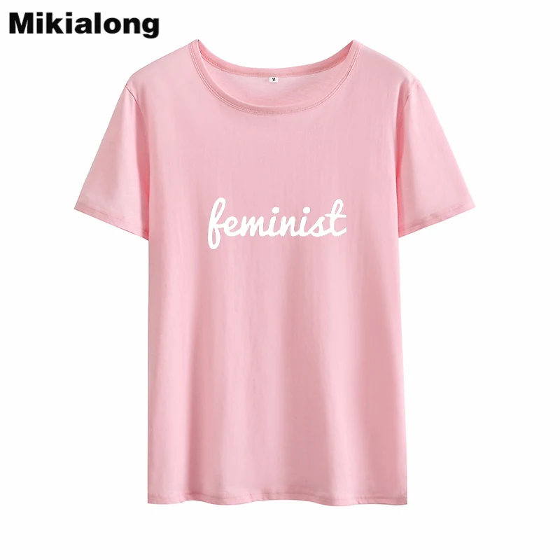 

Mikialong Feminist Letter Streetwear Tshirt Women 2018 Casual Camiseta Feminina Short Sleeve Loose Cotton Tee Shirt Femme Tops