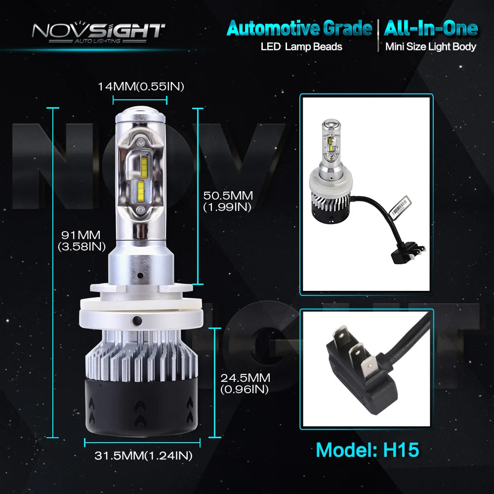 NOVSIGHT автомобиля светодиодный лампы для передних фар 70 Вт 10000LM H15 Hi/короче спереди и длиннее сзади) Луч авто светодиодный microseconddriving Белый Автомобильный светодиодный фары головного света, противотуманные фары, лампы 6500K