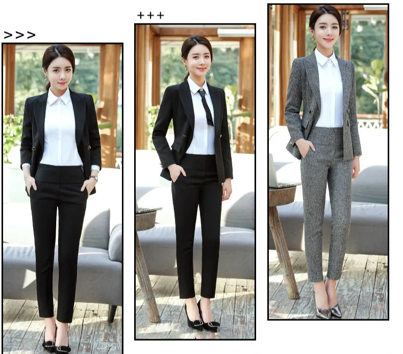 Elegant Women Formal Suit Office Lady Business Work Pant Suits Casual Double Breasted Blazer Jacket Pants Trousers Autumn Winter