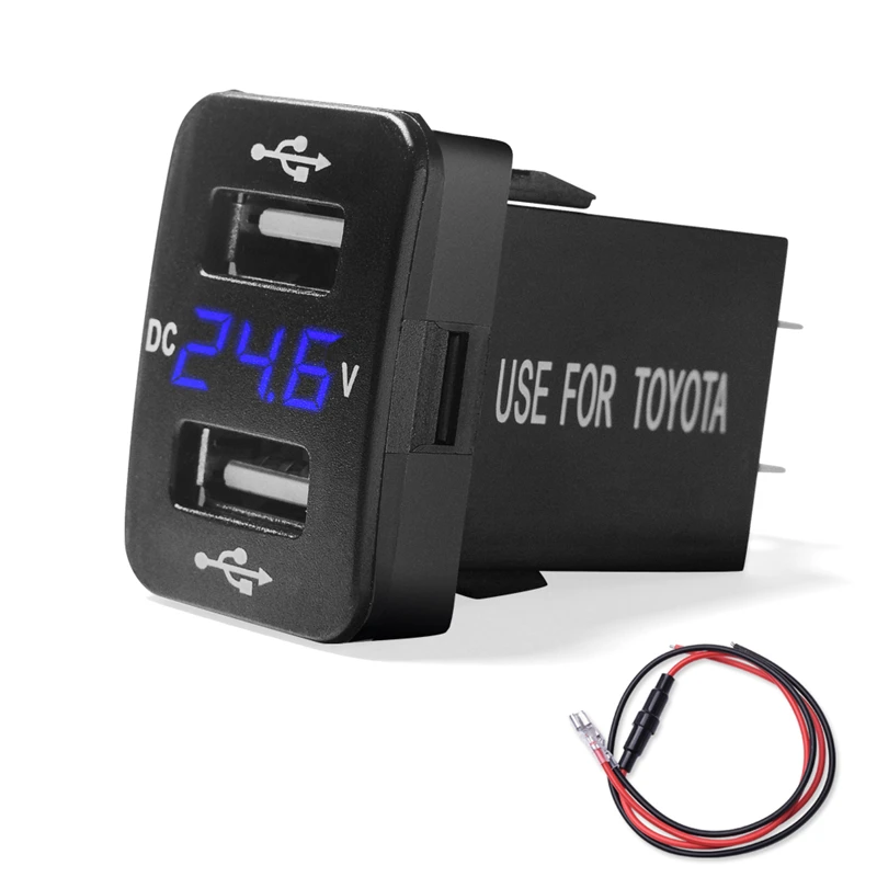 MICTUNING 2.1A Авто двойной USB зарядное устройство разъем цифровой вольтметр W/синий светодиодный светильник для смартфонов iPhone PDA ноутбука gps для Toyota