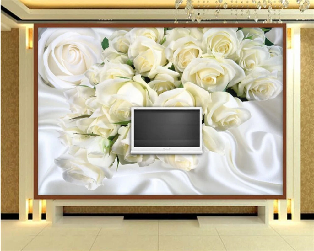 3D обои на заказ большие белые шелковые с розой фотообои для стен 3 d|photo mural wallpaper|3d
