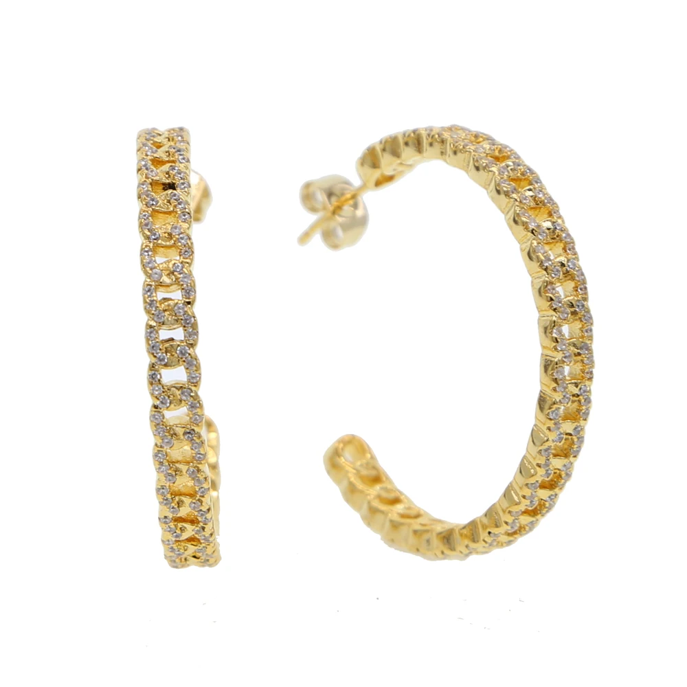 Женские серьги кольца золотого цвета с цепочкой в виде большого круга стиле панк