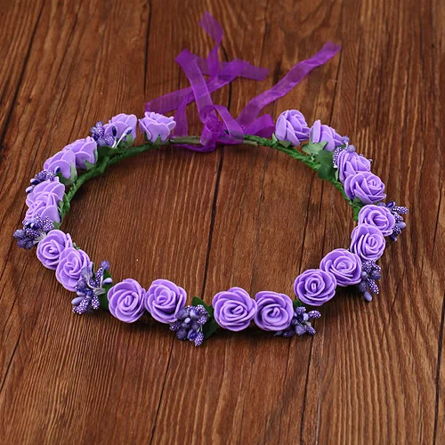 Purple Высокое качество Свадебные девушки венок Цветок Цветочные короны для женщин голова Роза диадема гирлянда Мори девушка серии - Цвет: Purple