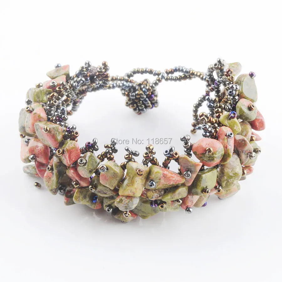 Free shipping Jewelry NEW Fashion Unakite Jaspers Beads Chip Weave Adjustable Bracelet Gem 4~8MM IK3016 | Украшения и аксессуары