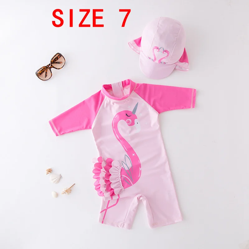 SIZE 7 Купальник для девочки г. Летний милый мультяшный Фламинго купальный костюм детский купальник цельная детская пляжная одежда для девочек от 1 до 6 лет - Цвет: SIZE 7