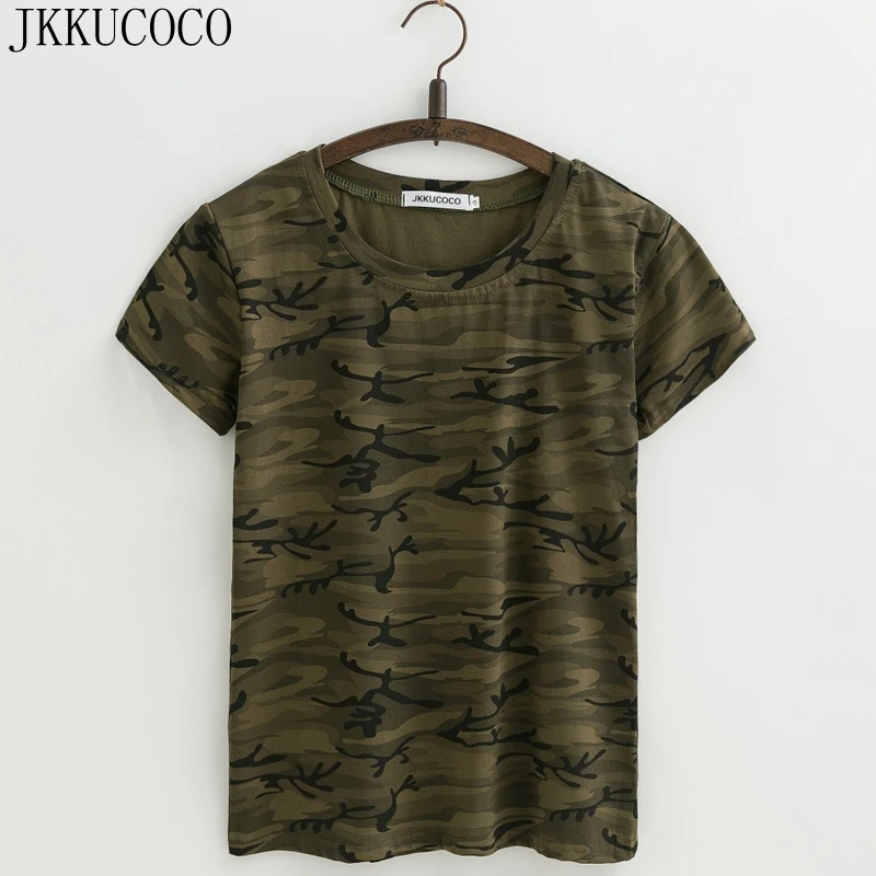 JKKUCOCO камуфляжная футболка Женские топы Футболка короткий рукав o образным