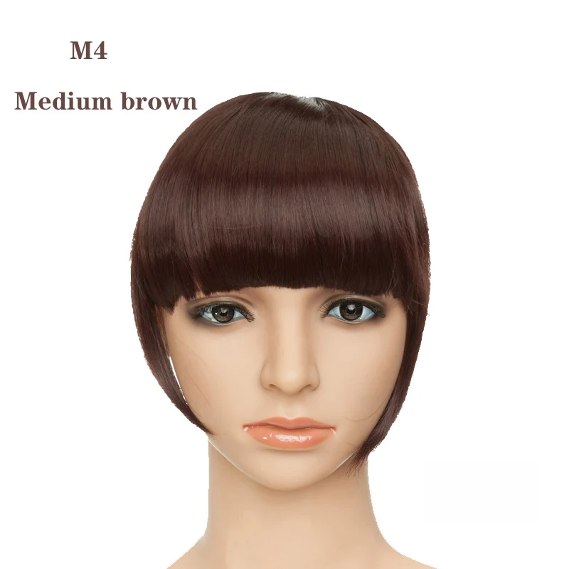 medium brown S-noilite 8 дюймов женские тупые взрыва зажим для наращивания волос натуральные волосы Топ тупые имитация челок синтетические шиньоны термостойкие - Color: medium brown
