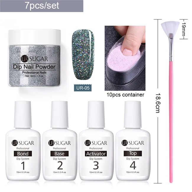 7pcs set5 Ur Sugar полный набор погружения ногтей порошок Системы базовое, топовое покрытие Наборы DIY Dip порошок для ногтей маникюрный набор вкладчик щетки порошок 7 шт./компл - Цвет: 7pcs set5