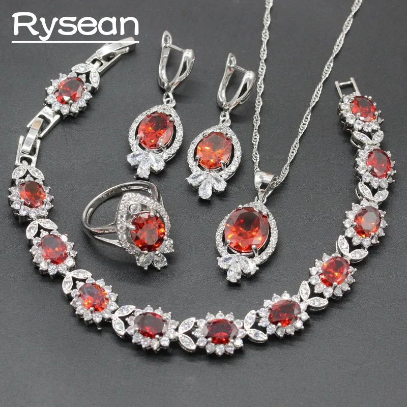 Ювелирные наборы из стерлингового серебра 925 пробы красный белый цирконий для