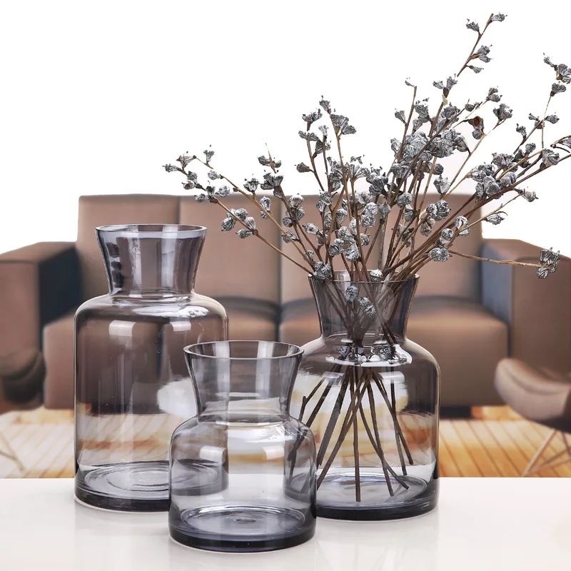

Simple Gray Rose Hydroponics Transparent Colored Glass Vase For Home Decor Europe Vase Home Decoration Vase Table Decoration