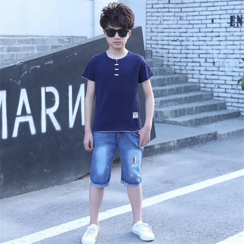 Летняя одежда для мальчиков комплекты 2020 модные детские футболки + Рваные