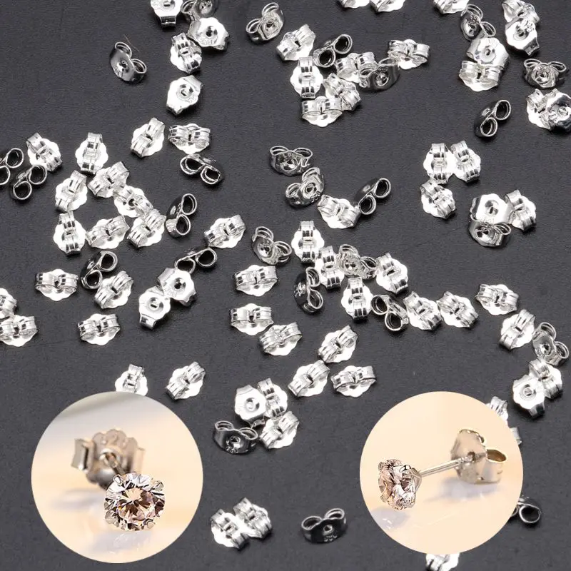 50Pcs S925 Silver Plated Butterfly Clutches Earrings Back Secure Jewelry Finding | Серьги
