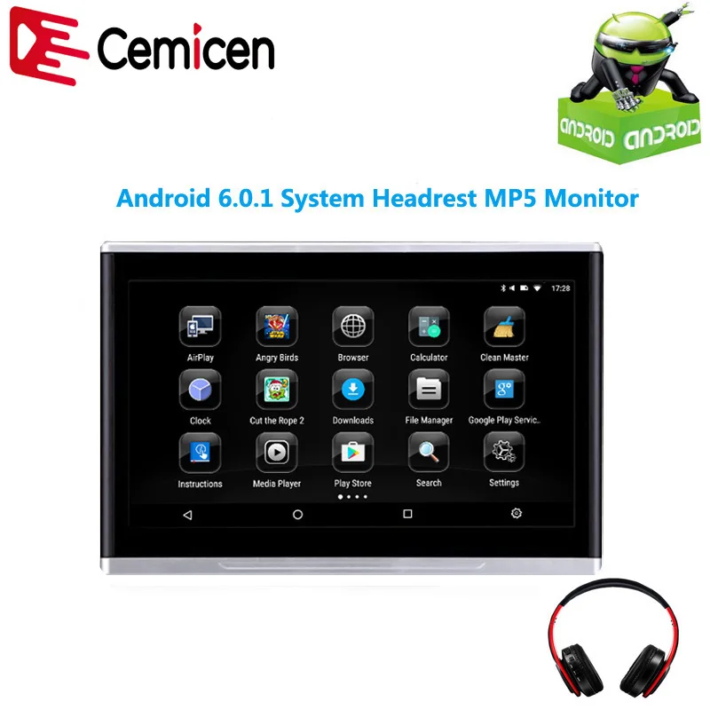 Cemicen 10 1 дюймовый сенсорный экран Android 6 0 Автомобильный монитор на подголовник HD