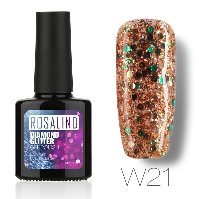 W21 ROSALIND 10 мл Профессиональный отмачиваемый бриллиантовый блеск с ультрафиолетовым свечением светодиодный Гель-лак для ногтей стойкий маникюр УФ-гель для ногтей - Цвет: W21