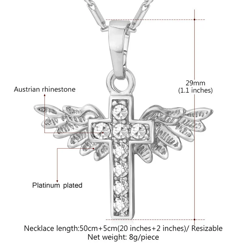 U7 Ангел Крылья Кулон Ожерелье Женщины Христианские Ювелирные Изделия Стразы
