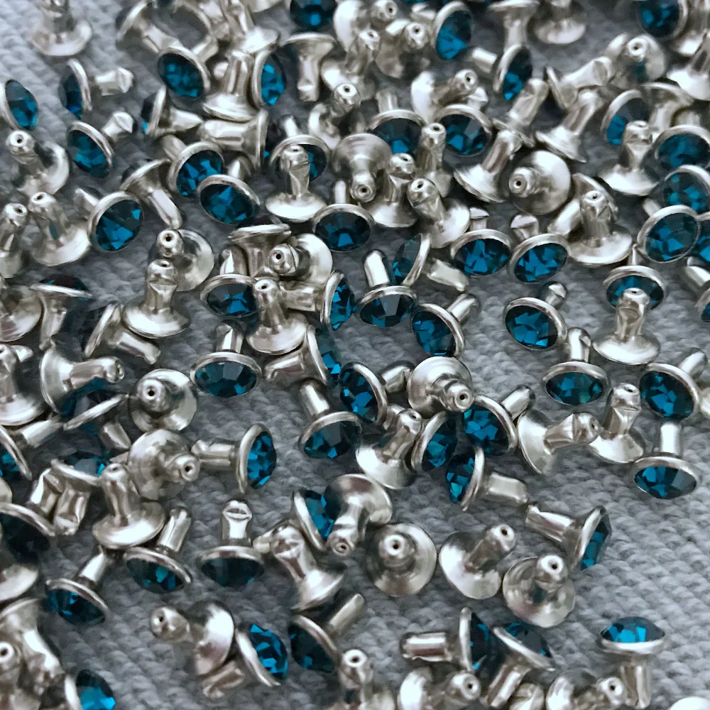 

New Coming 100Sets 6mm Indicolite CZ+++ Crystals Rhinestone Rivets Silver Nailhead Blue Spots Studs DIY Shipping Free