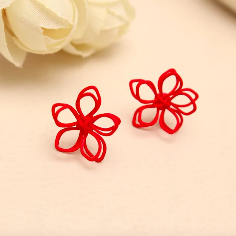 Корейский Стиль Горячая Hand Made Тканые Трехмерной Полые цветы Лотоса Серьги