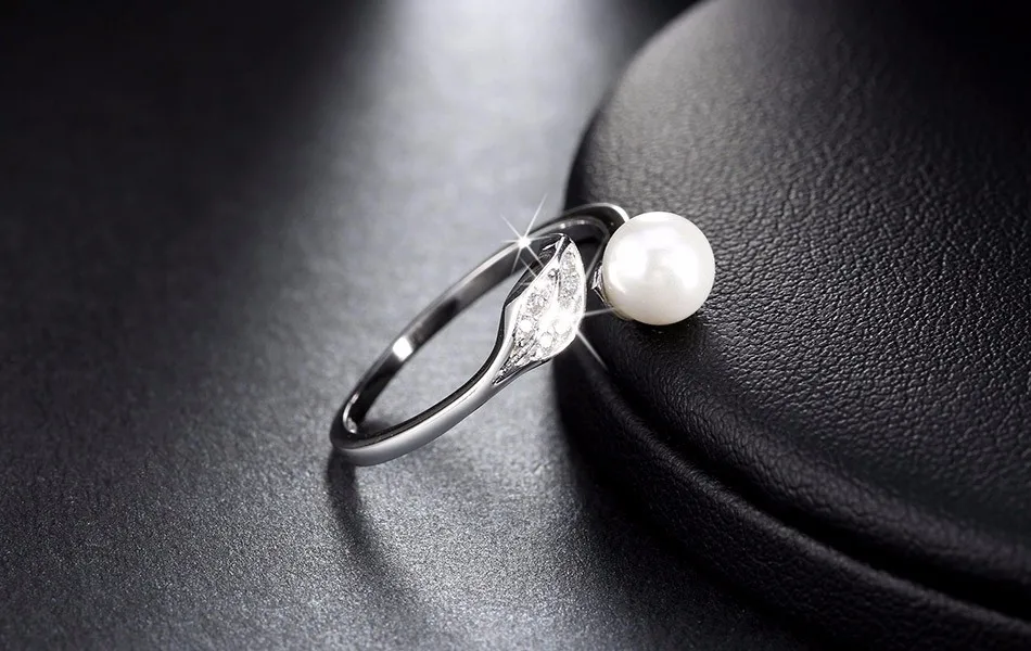 ORSA JEWELS Серебро 925 лист CZ кольца надежные с большим искусственным жемчугом Ювелирные изделия из стерлингового серебра для женщин SR16
