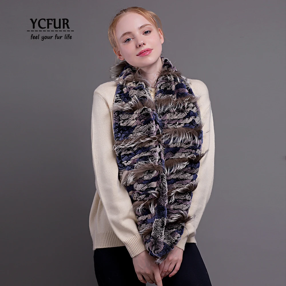 YCFUR женские шарфы, шали, зимний фирменный дизайн, настоящий мех кролика, кольцо, шарф, женский зимний шарф для шеи, теплые шарфы для женщин