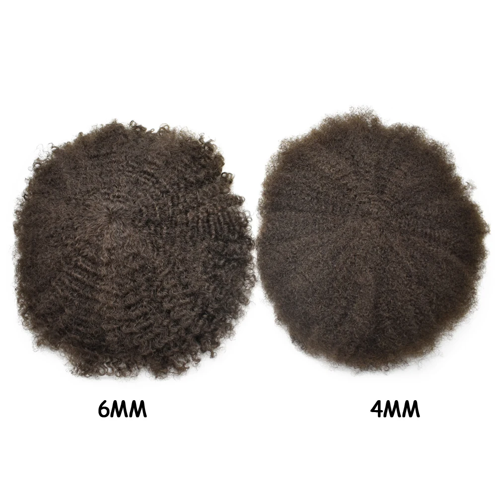 NEWNESS Afro Men Toupee Fluffy Tight Wavy Curls Hairpiece Brazilian Human Hair Made Brown Wigs For African American | Шиньоны и парики