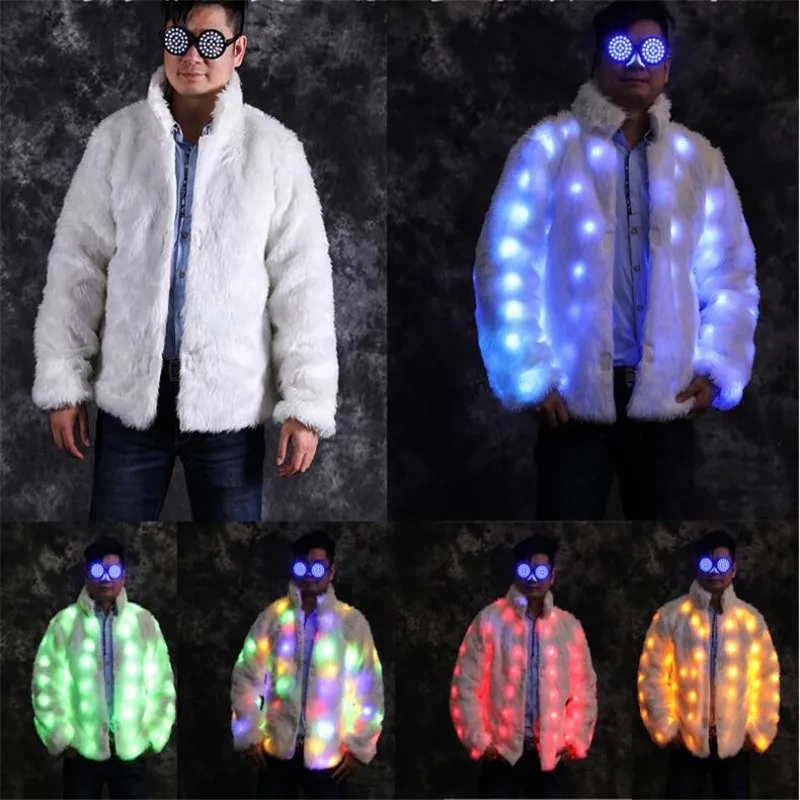 Одежда для диджея M71 одежда сценического шоу светодиодное меховое пальто