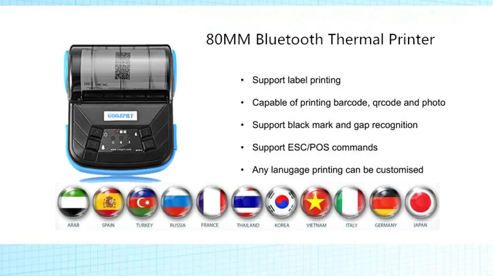 Мини Портативный USB термопринтер 80 мм Bluetooth термопринтер POS чековый принтер штрих-кода принтер для iOS Android Windows