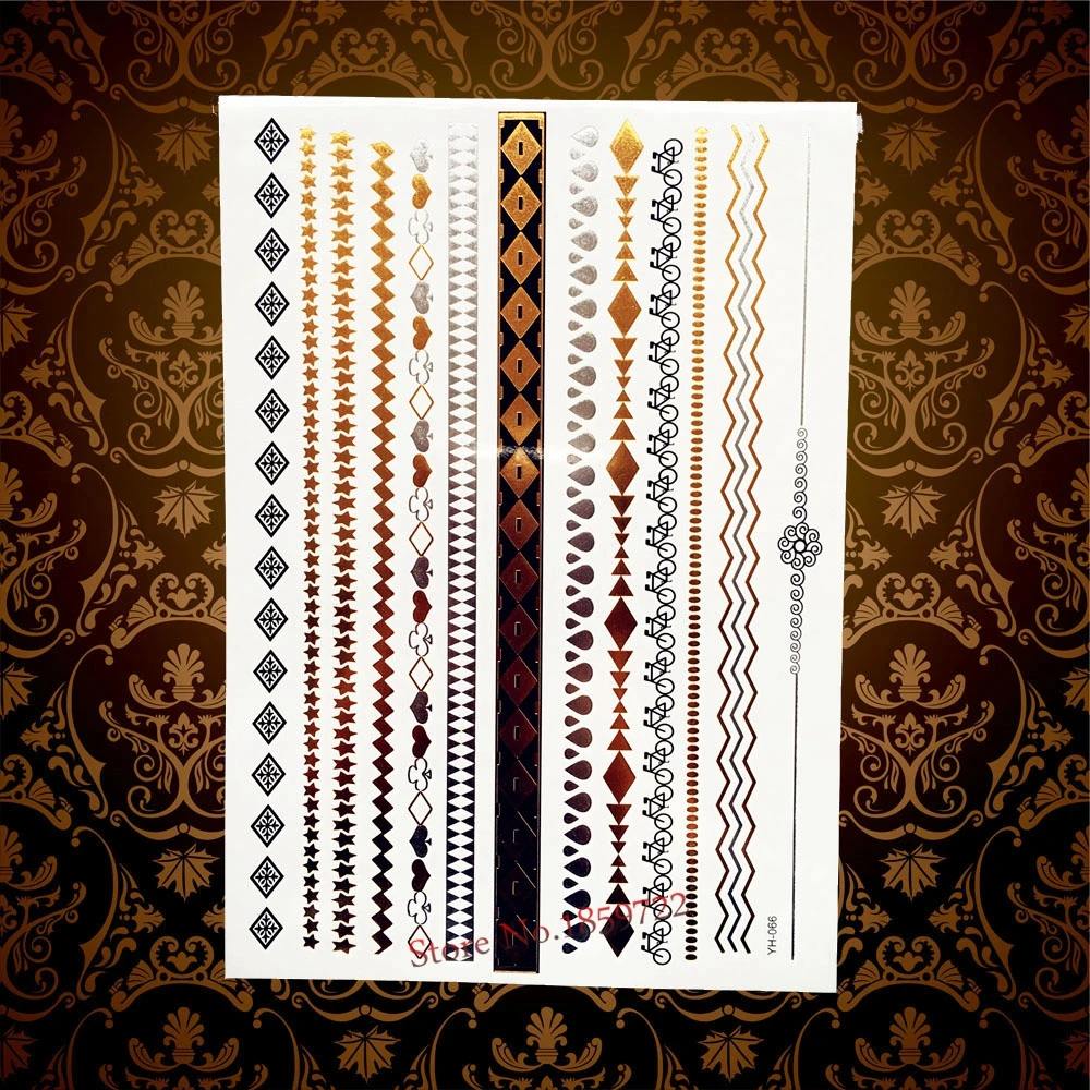 1 шт. Золотая Серебряная Татуировка Индия Солнце Луна звезды Водонепроницаемый временная татуировка наклейка HCT126 черная цепочка браслет дизайн Вспышка татуировки