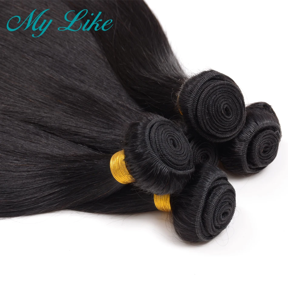 My Like бразильские прямые пучки волос с закрытием не-Реми наращивание 3 пучка