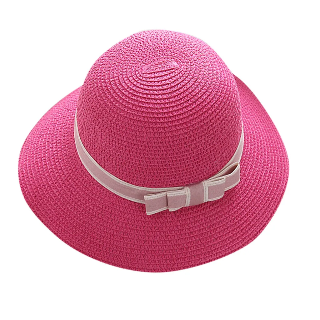 Hot Pink Женские шляпы от солнца, летняя соломенная Повседневная Соломенная пляжная шляпа с широкими полями, для родителей и детей, для прогулок, Женская Солнцезащитная шляпа - Цвет: Hot Pink