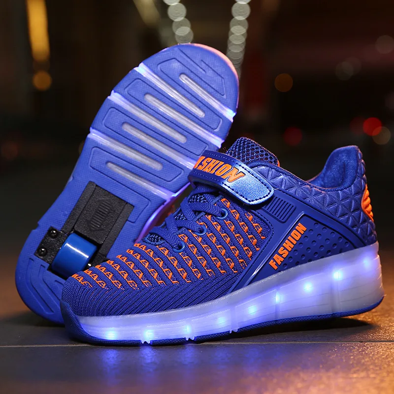 Обувь для катания на коньках Heelys легкая плетеная светодиодная обувь синего цвета
