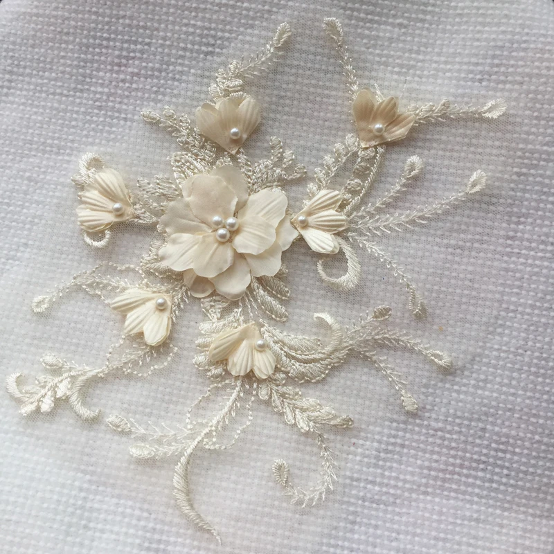 5 шт. свадебная Кружевная аппликация темно желтая/слоновая кость|3d lace trim|lace trimlace