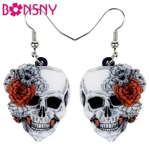 Акриловые серьги Bonsny в виде Розы, черепа, большие, длинные, в стиле панк, ювелирные изделия для женщин, девочек, женские аксессуары
