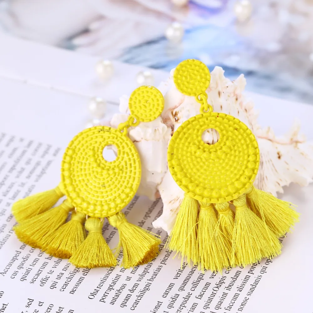 Дизайн этнические Boho хлопок кисточкой серьги мотаться падение бахромой серьги для Для женщин преувеличены серьги с бахромой подарочный набор украшений для ушей