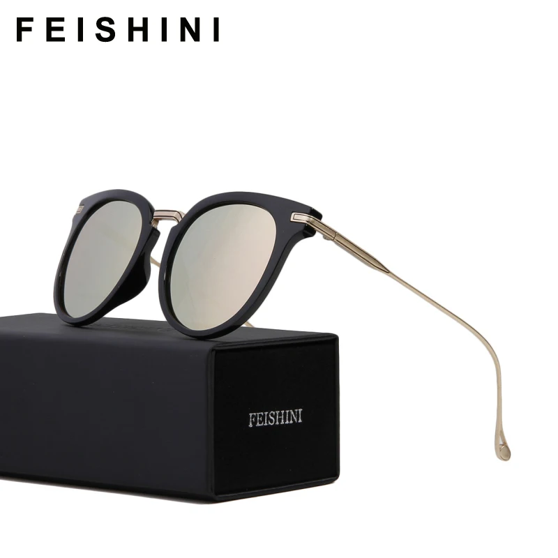 

FEISHINI Brand Designer Alloy PC Frame Oval Sunglasses Women Polarized korea Retro UV400 Fashion Driving Glasses Men Mirror 2020