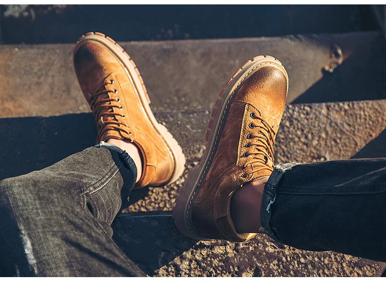 Genuine Leather Men Boots Autumn Winter Ankle Boots Fashion Footwear Lace Up Shoes Men High Quality Vintage Men Shoes