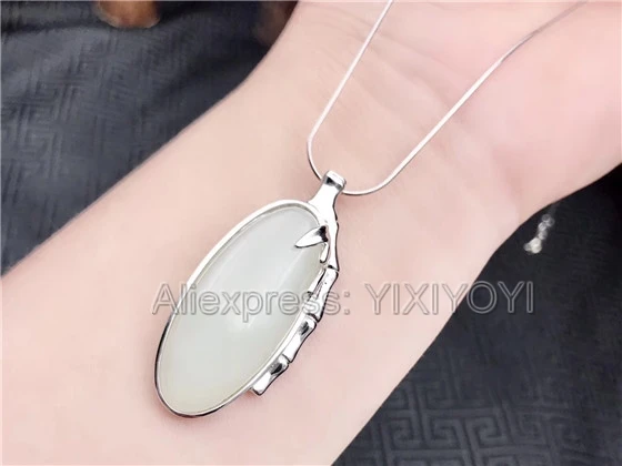 925 стерлингового серебра Белый Хотан нефрит Декор снижается Дизайн Lucky кулон +