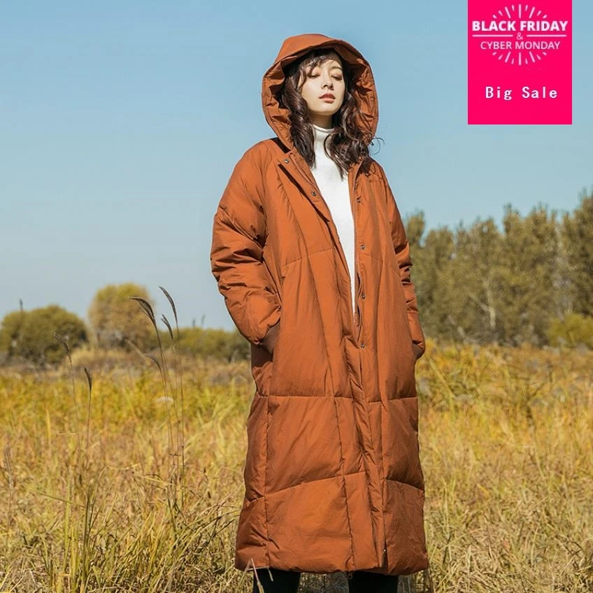 Высококачественная зимняя новая коллекция длинное пуховое пальто с капюшоном в