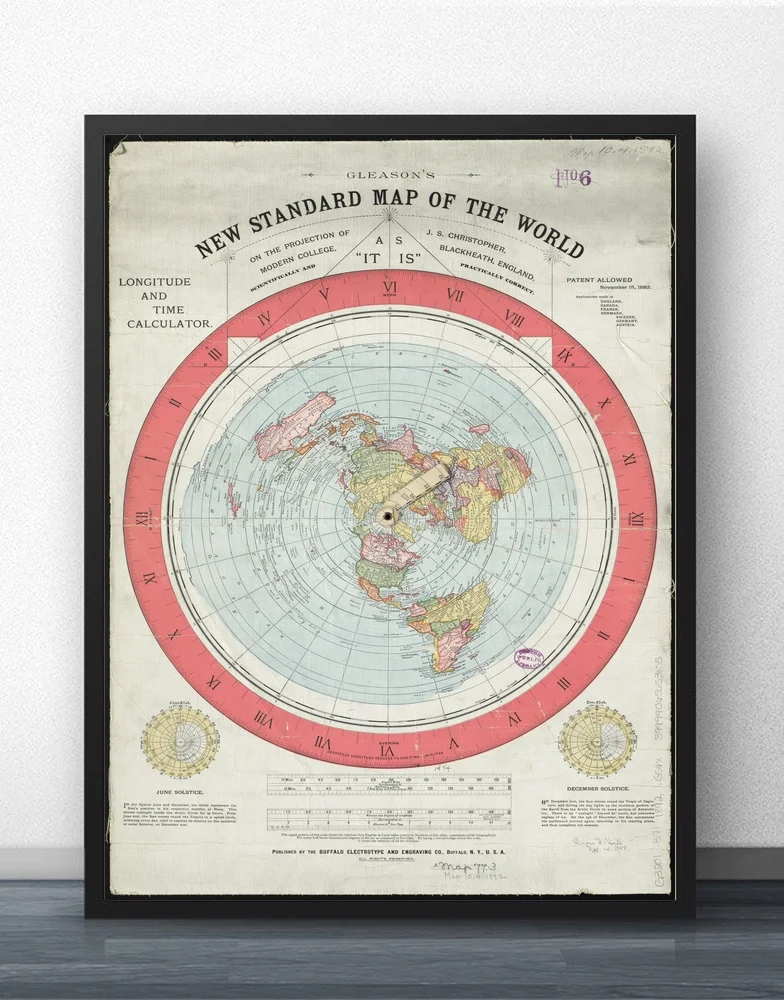 1892 плоская карта земли кино настенное искусство Настенный декор холст