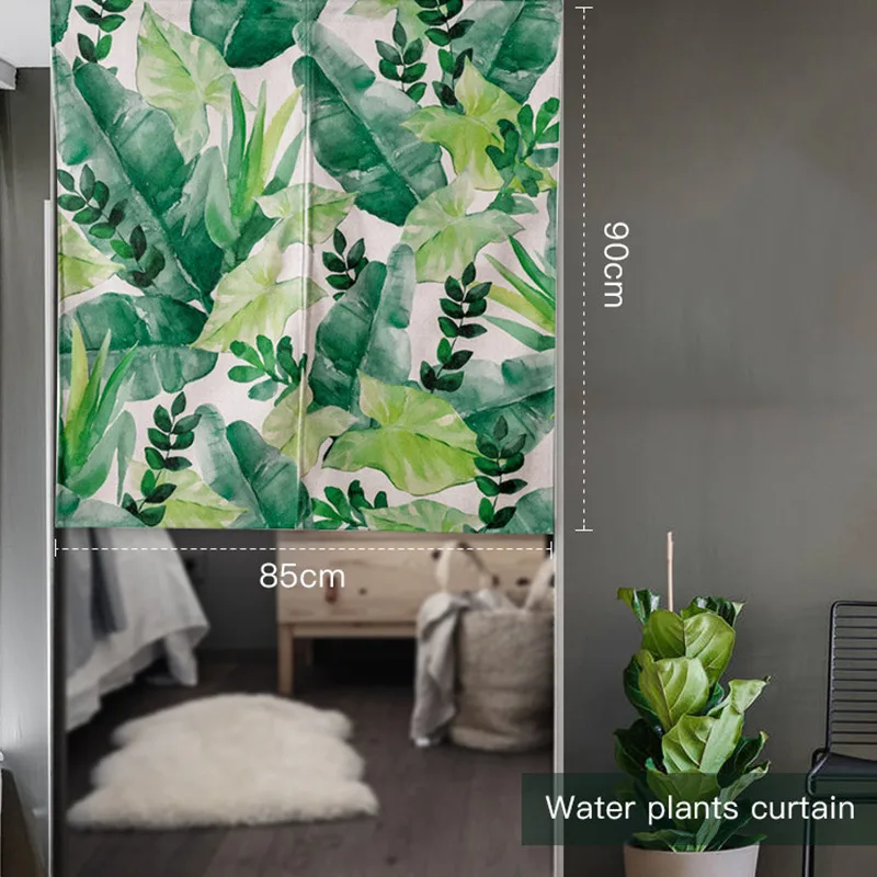 Занавеска на дверь с зелеными листьями растений льняной гобелен домашний декор