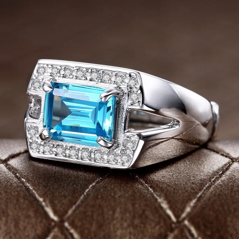 

925 Sterling Silver Ring 6#-10# Adjustable Size Open Ring With Shiny CZ Gemstones For Male Female