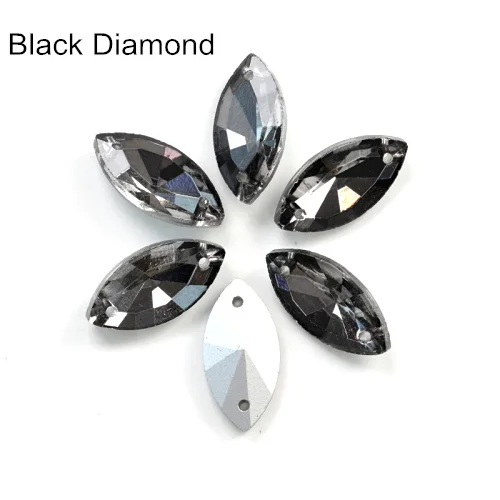 Black Diamond Высококачественные цветные хрустальные стразы в виде конского глаза, пришитые сзади, стразы в виде листьев для свадебного платья B3676 - Цвет: Black Diamond