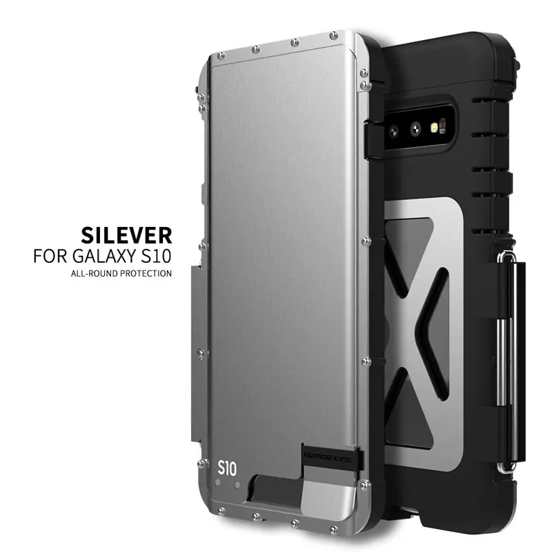 Защитный флип-чехол кожаный чехол с подставкой для samsung Galaxy S10 S8 S9 S10 Plus Note 8 9 чехол s Алюминиевый металлический противоударный чехол - Цвет: silver
