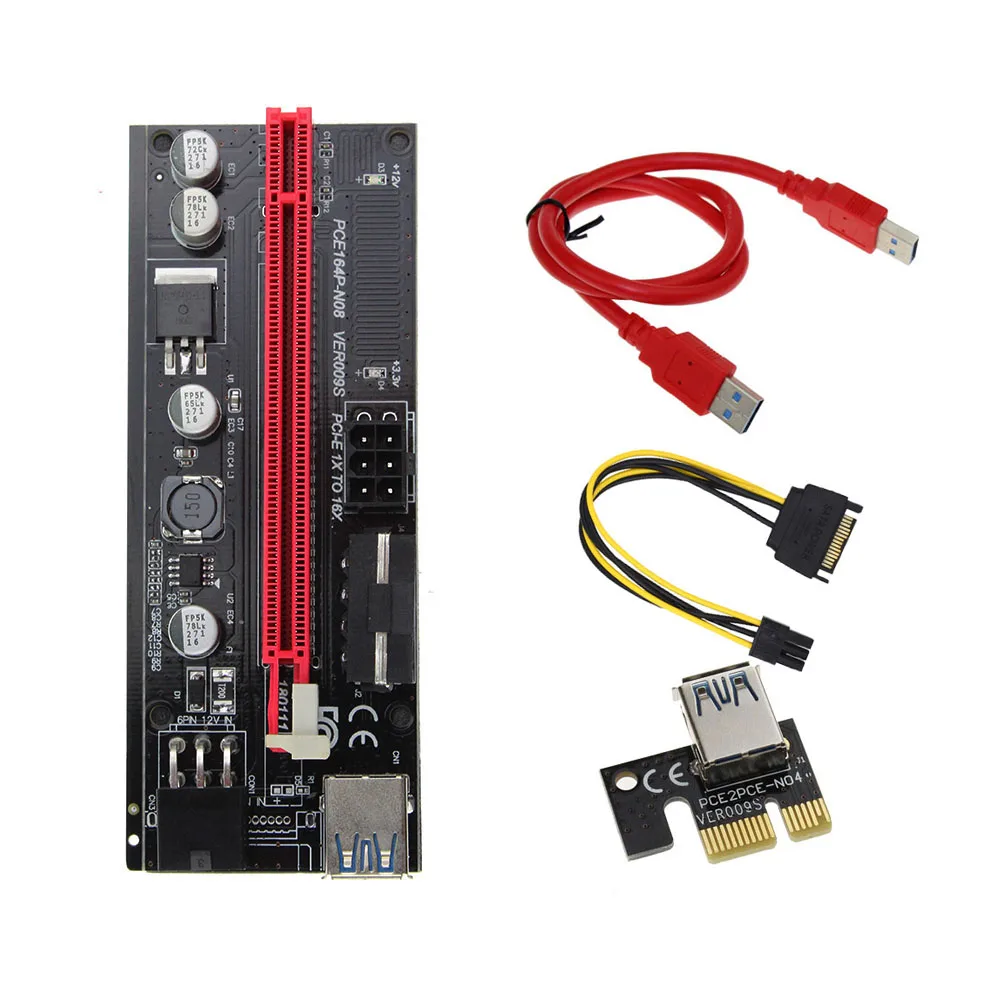 

Райзер-карта 009s 1x к 16x PCI Express, удлинитель PCI-E, кабель USB 3,0, двойной 6pin 4pin Molex SATA к 6Pin для майнинга биткоинов ETH