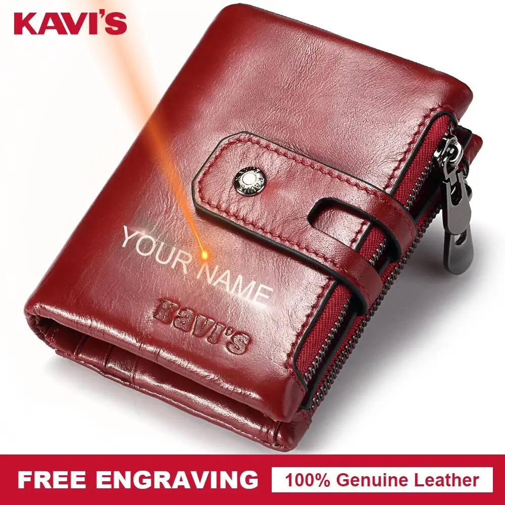 Кошелек KAVIS винтажный из натуральной кожи с бесплатной гравировкой|Женские