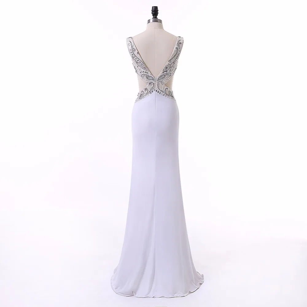 Baijinbai New Style Abendkleider Mermaid White Party Prom Dresses 2019 Floor-Length Chiffon V Neck Luxury Beads Crystals 530 | Свадьбы и