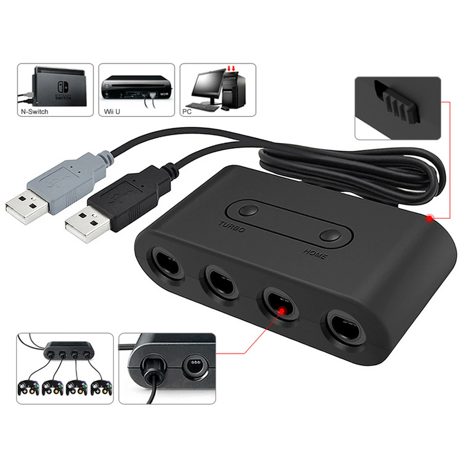 Bevigac 4 порта usb адаптер конвертер для геймпада с турбо домашними кнопками Nintendo Switch