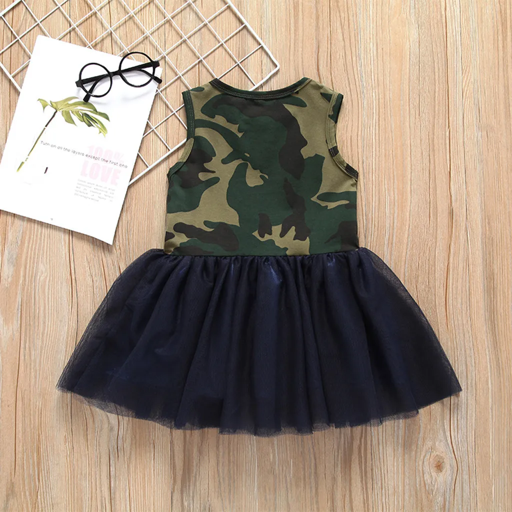 Платье без рукавов с камуфляжным принтом для маленьких девочек кружевное платье