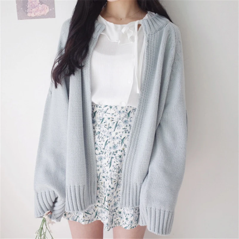 Autumn Korean Style Chic Loose Cardigan for Female Solid All-match Knitting Sweater Casual Long Sleeve Simple Cardigans |