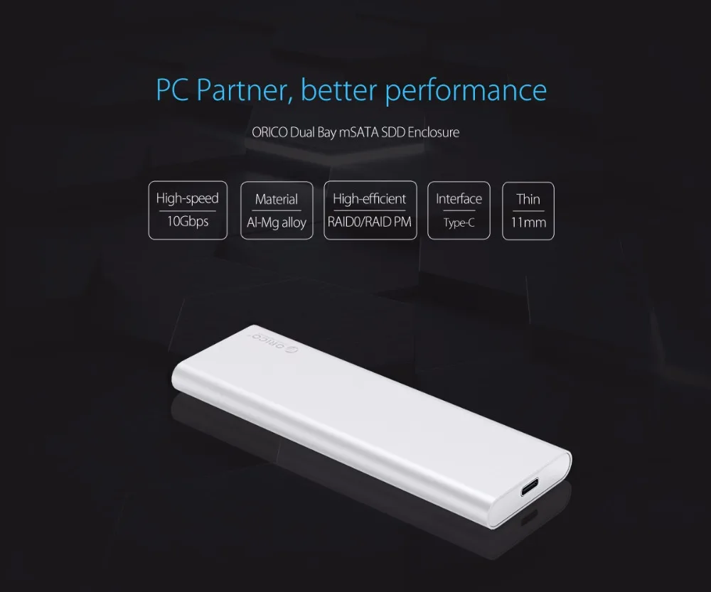 ORICO Алюминий Тип C до USB3.1 GEN2 10 Гбит/с двойной Bay mSATA корпус Поддержка RAID 0 Max 4 ТБ для Mac